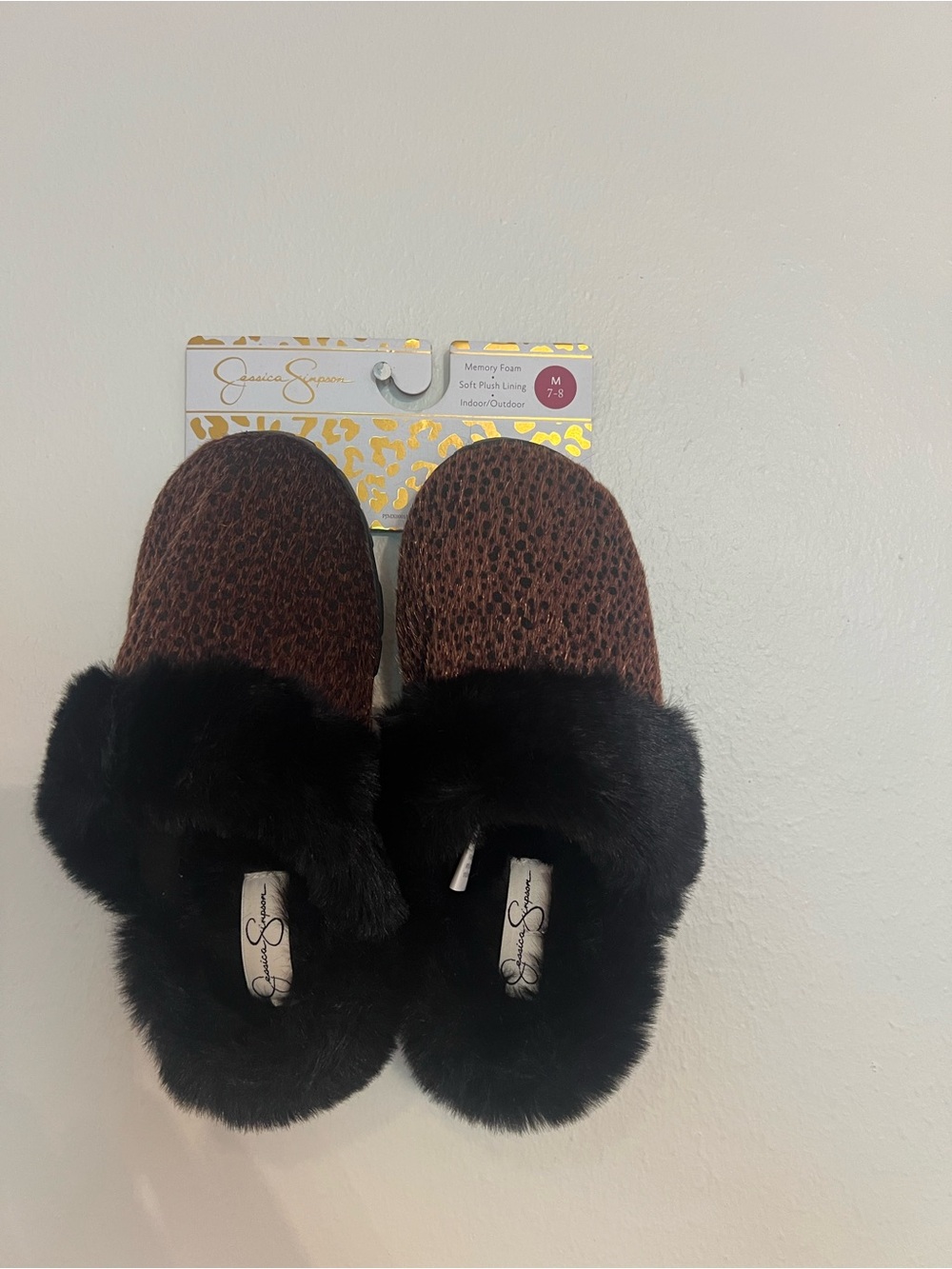 Jessica Simpson Kids Brown Upper with Black Faux-Fur Slip-On Slippers
